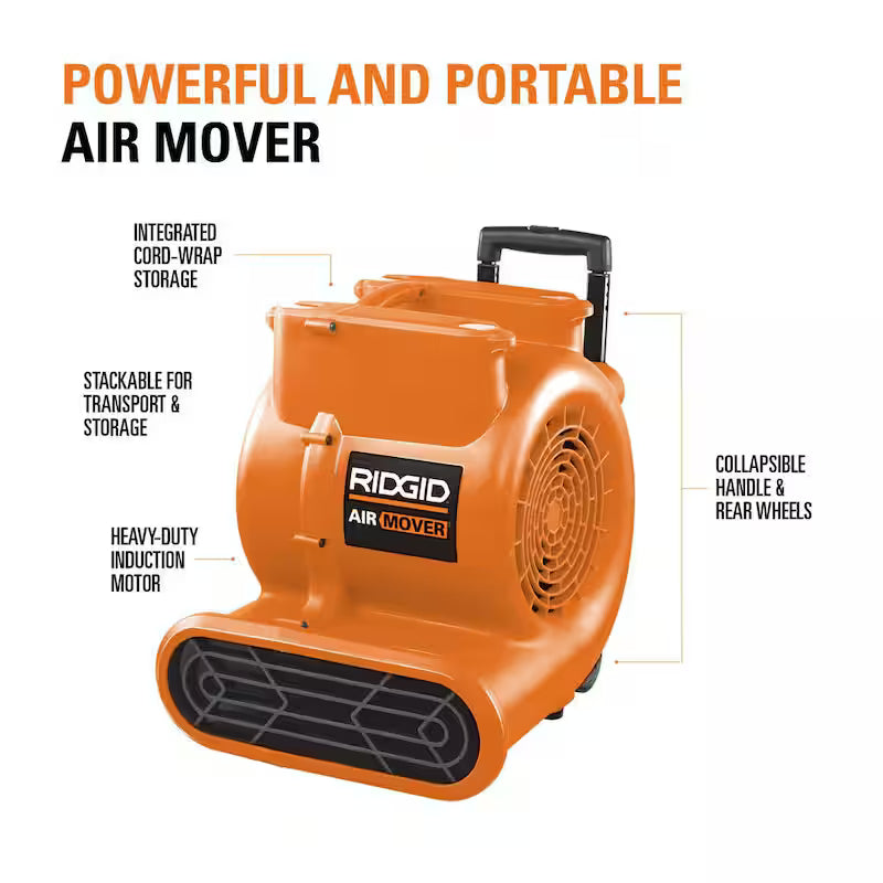 3-Speed Portable Blower Fan Air Mover with Collapsible Handle and Rear Wheels X80209