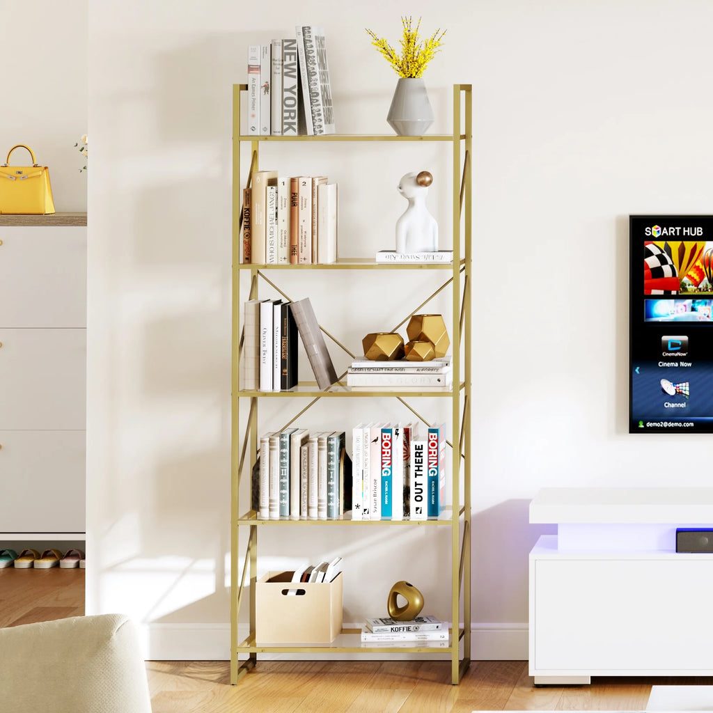 5-Tier Gold Bookshelf with Metal Frame V57761