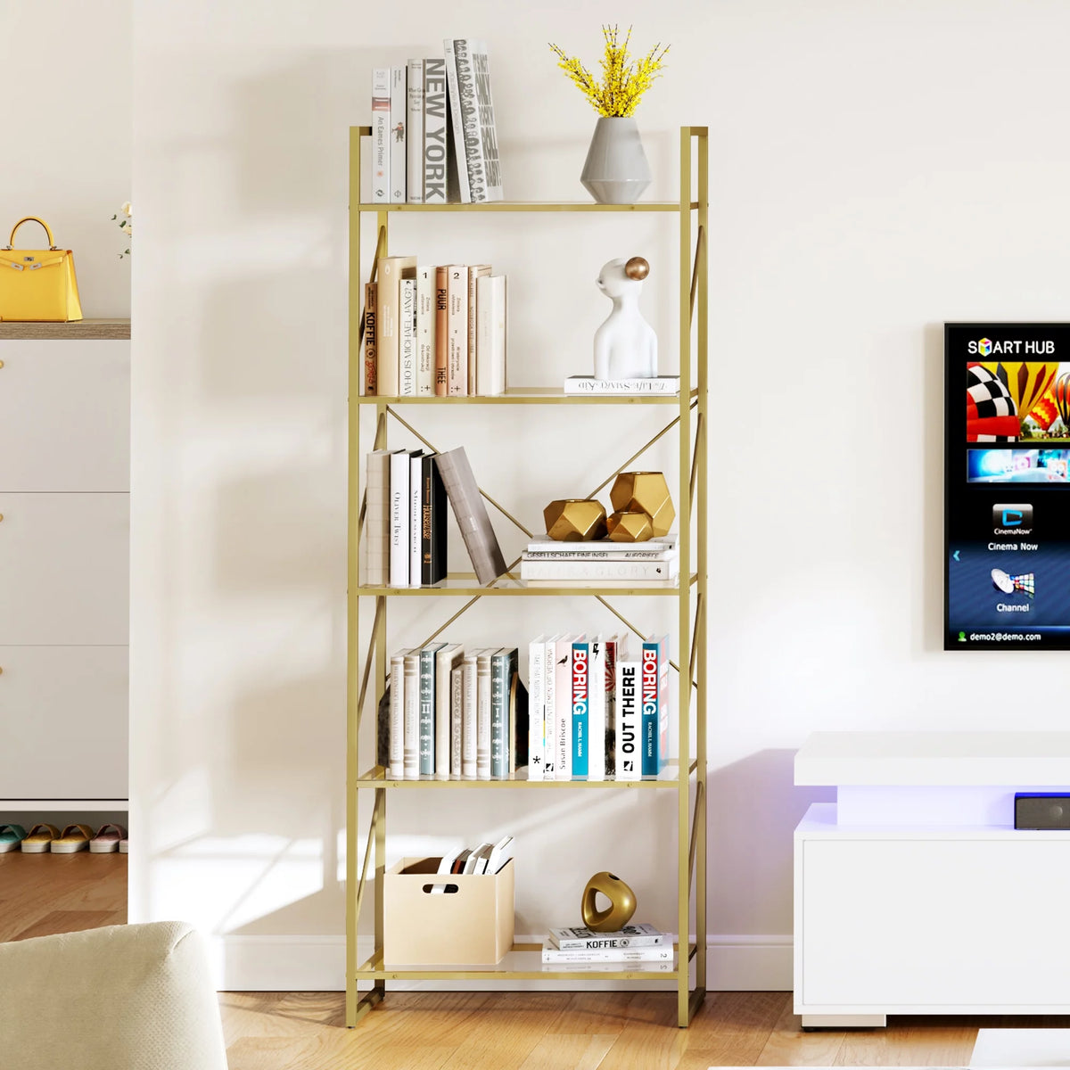 5-Tier Gold Bookshelf with Metal Frame V57761