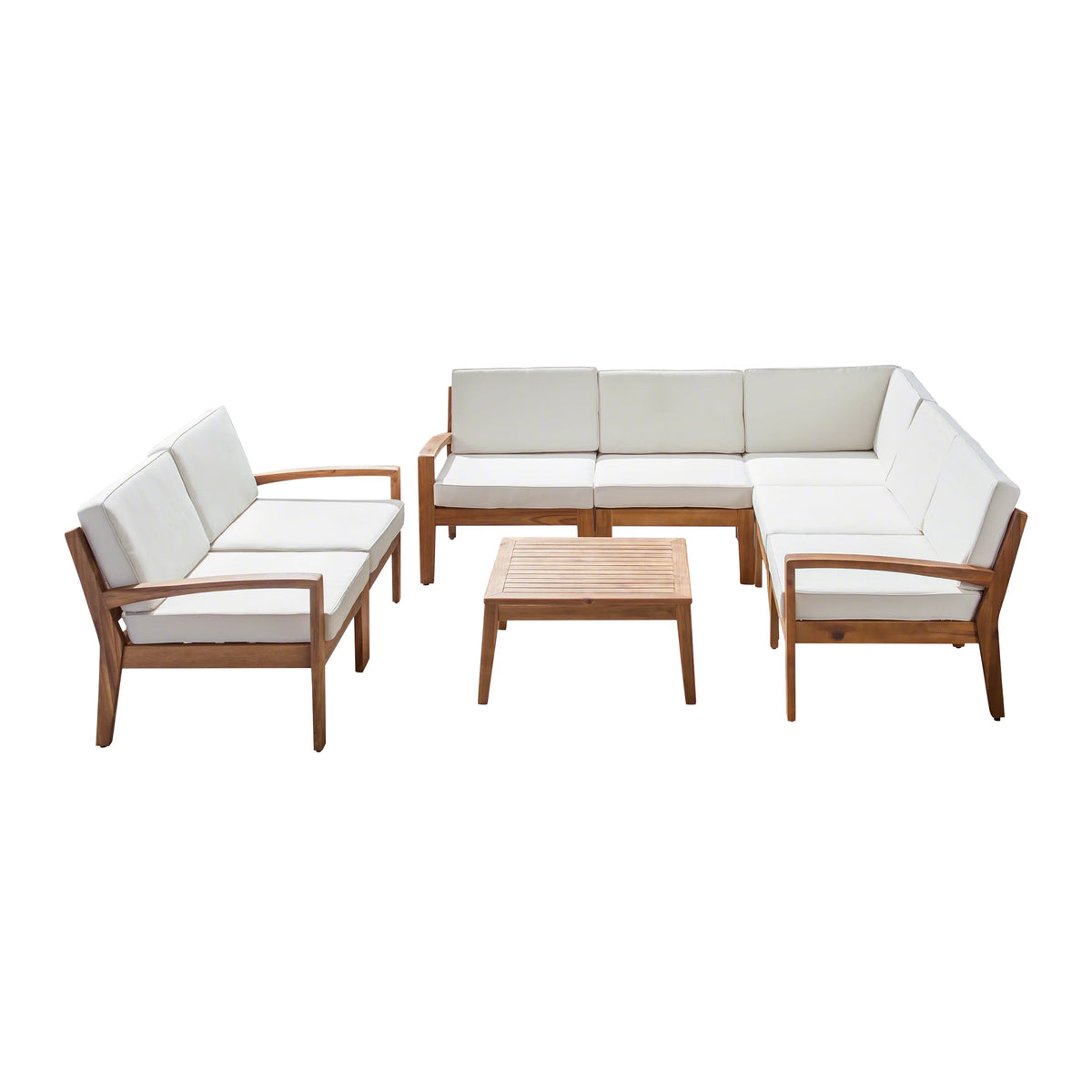 Acacia Wood 7 Seater Sectional Sofa and Loveseat Chat Set with Cushions B3555