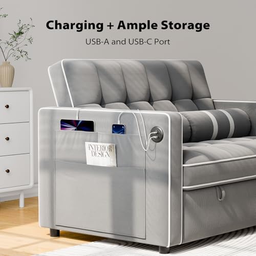 3 in 1 Convertible Sleeper Sofa Bed with USB Ports & Side Pockets U558794