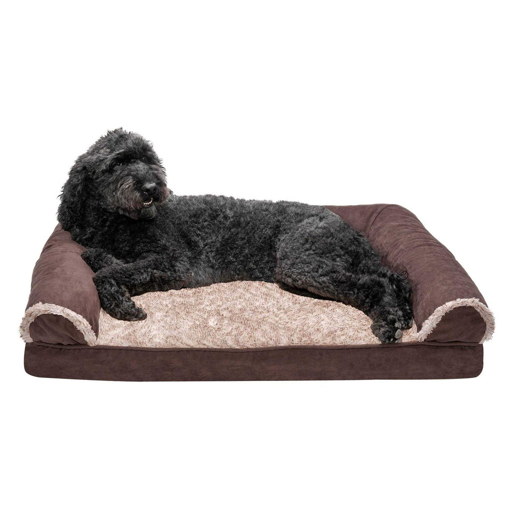 Two-Tone Faux Fur Suede Orthopedic Sofa Dog Bed X5109