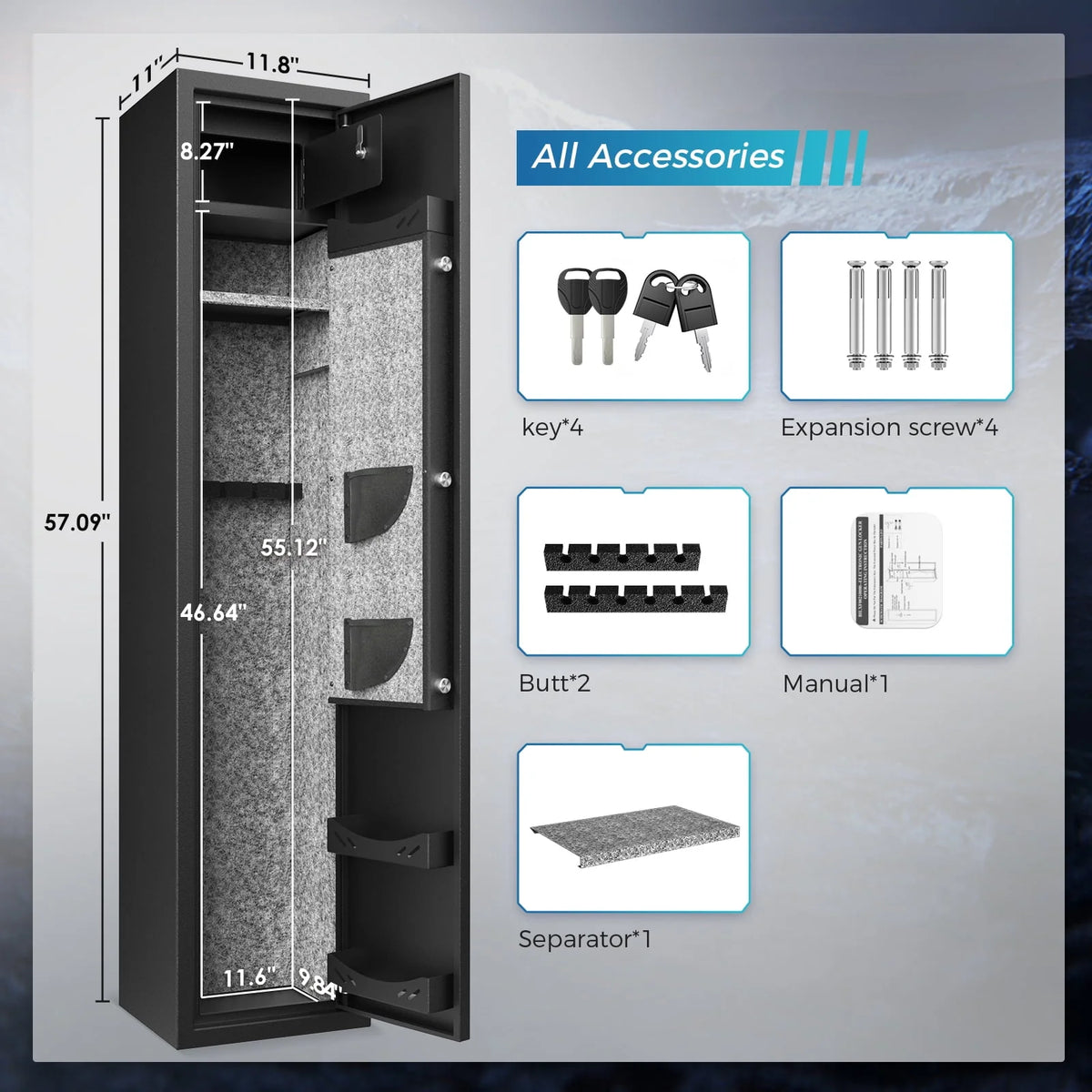 6 Gun Safe Quick Access Metal Long Gun Storage Cabinet Electronic Lock M91958