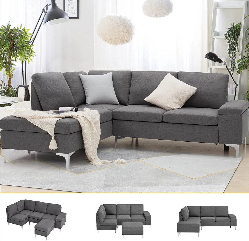 Gray Sectional Sofa with Armrest Storage E382
