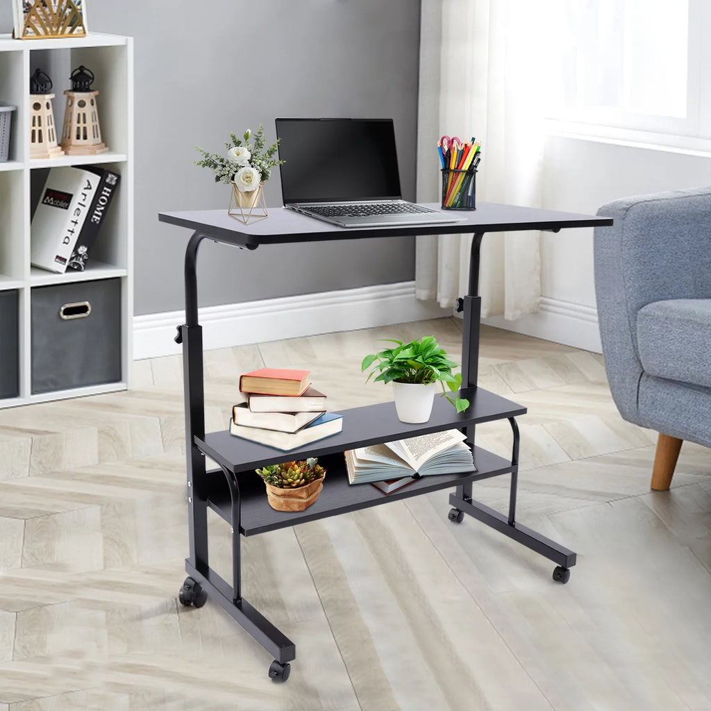 Height Adjustable Mobile Computer Desk with Wheels Y140384
