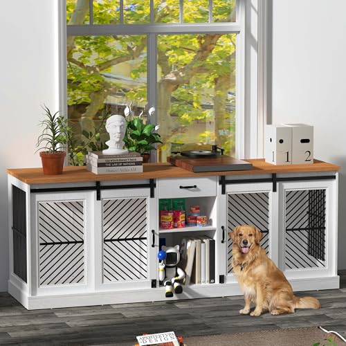 Wooden Double Dog Crate Furniture with Storage Shelves A388569