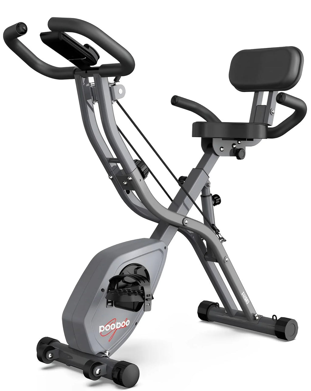 Upright Folding Magnetic Exercise Bike with Arm Resistance Bands Y46262