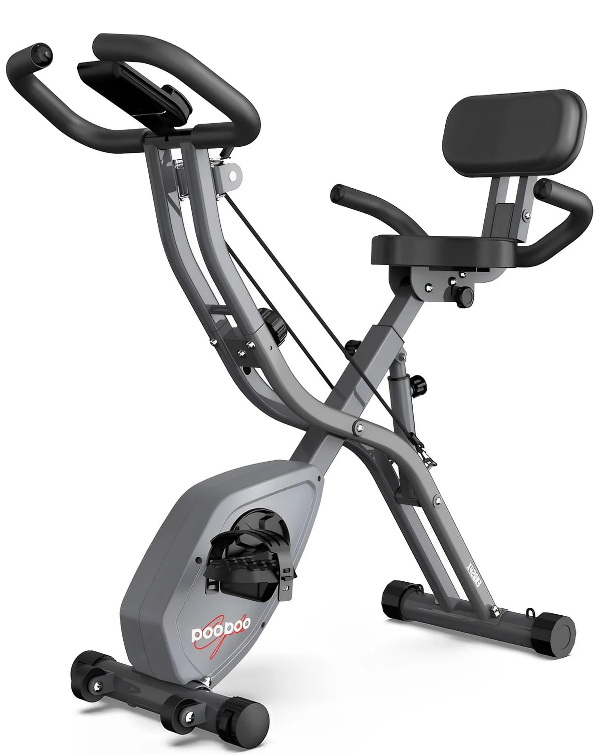 Upright Folding Magnetic Exercise Bike with Arm Resistance Bands Y46262