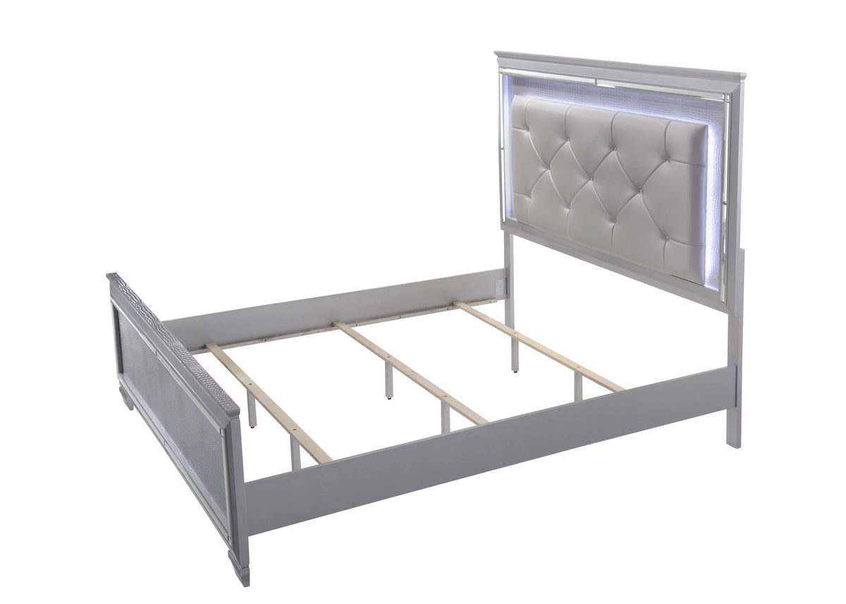 King Size 6pc Upholstered Bed Dresser Mirror Nightstand Chest A680848