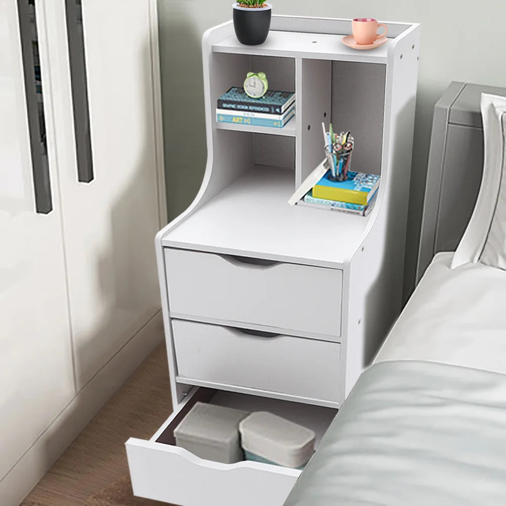 White 3 Drawer Nightstand with Storage Shelf T287