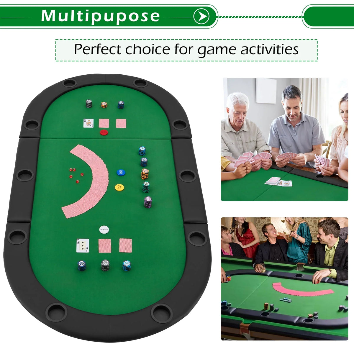 Poker Table with Cup Holder for 8 Players Green Felt Z70767