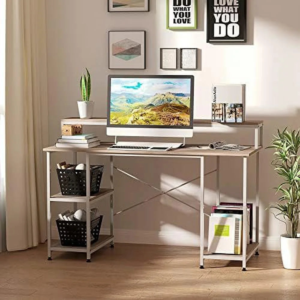 55 Inch Oak Wood Grain Computer Desk with Shelves R5615