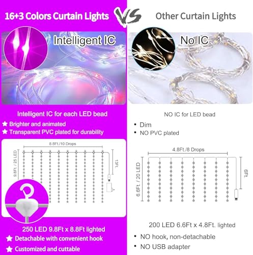 16 Colors Changing Curtain Lights 250 LED 9.8 X 8.8 FT Z43913