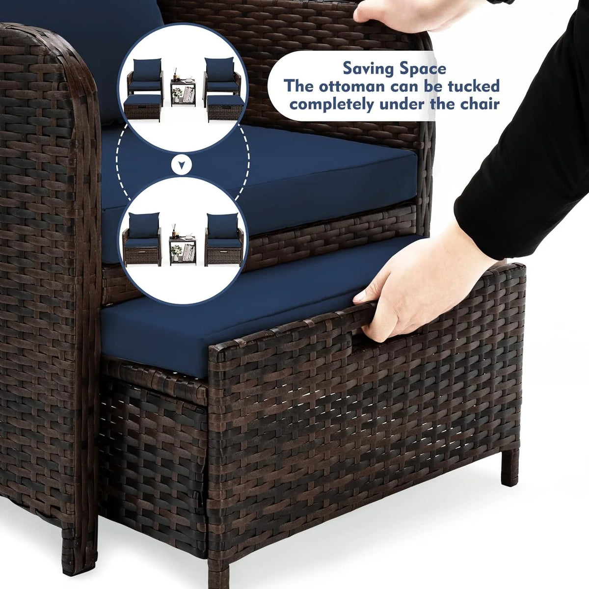 5 Piece Patio Conversation Rattan Chair Set with Storage Coffee Table S606