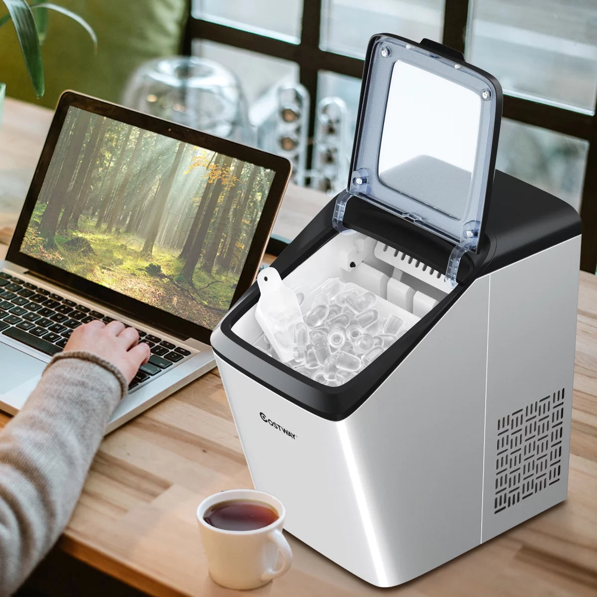 Stainless Steel Countertop Ice Maker with Scoop P485