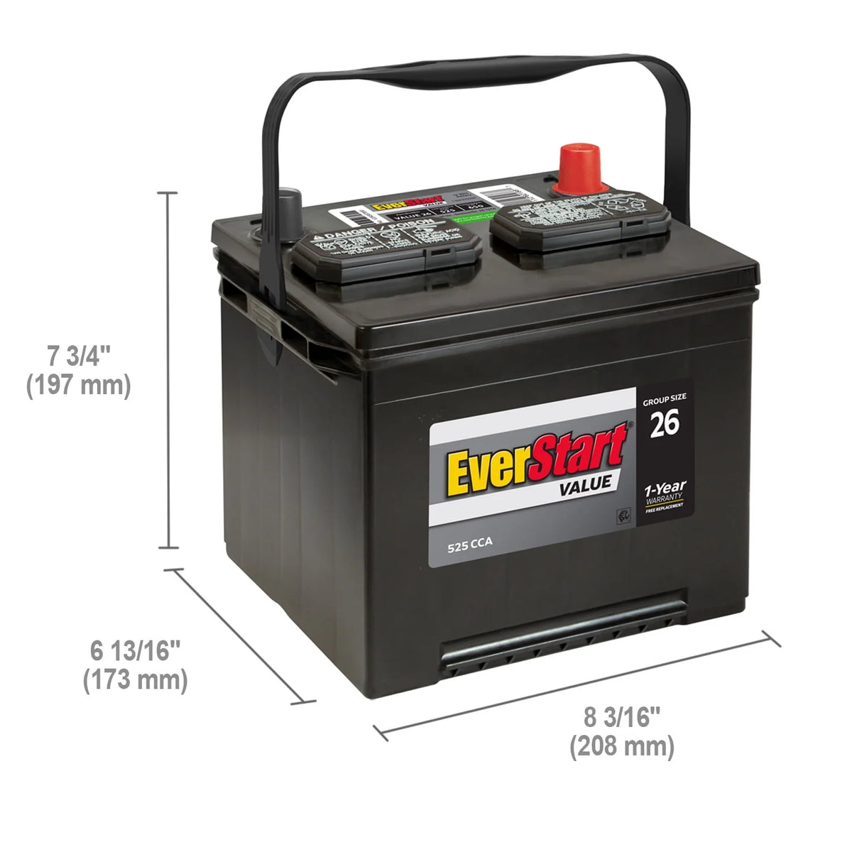 Lead Acid Automotive Battery Group Size 26 12 Volt 525 CCA O477922