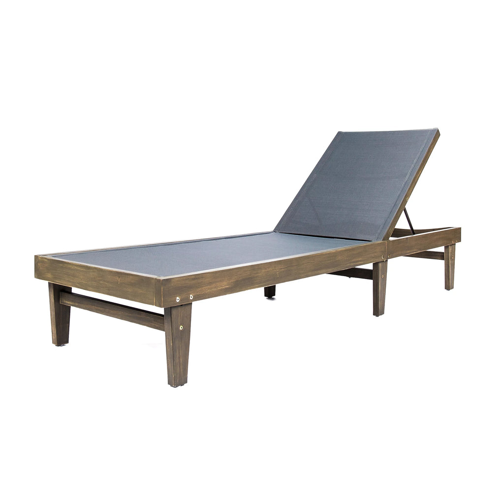 Gray Mesh and Acacia Wood Adjustable Chaise Lounge V18939
