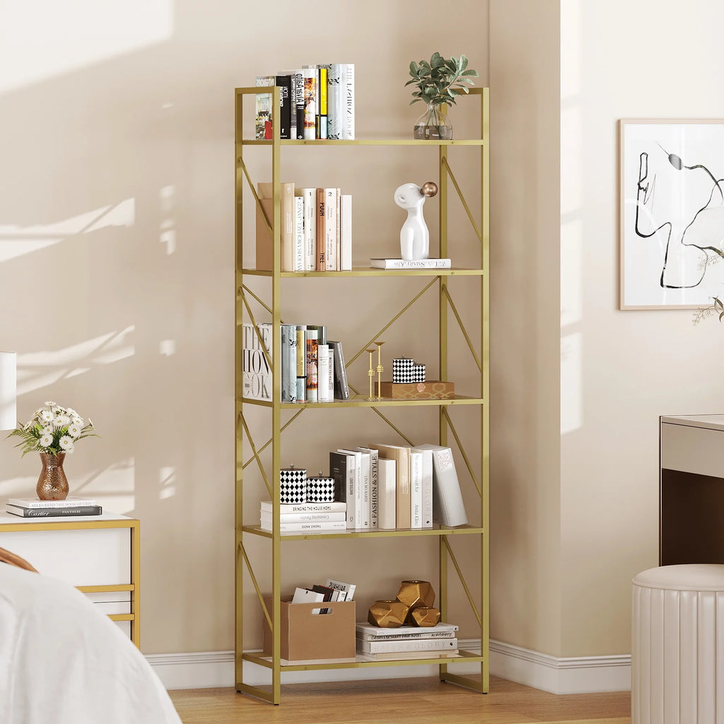 5-Tier Gold Bookshelf with Metal Frame V57761