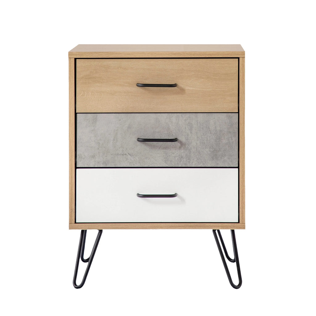 24 Inch 3 Drawer Wood Nightstand with Metal Hairpin Legs G203