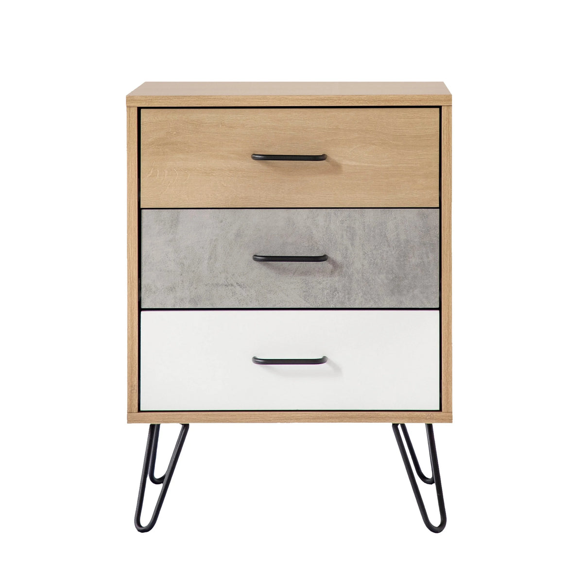 24 Inch 3 Drawer Wood Nightstand with Metal Hairpin Legs G203