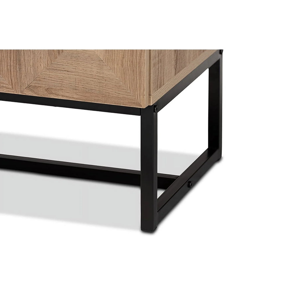 Natural Brown Wood and Black Metal 2-Door Storage Cabinet I220