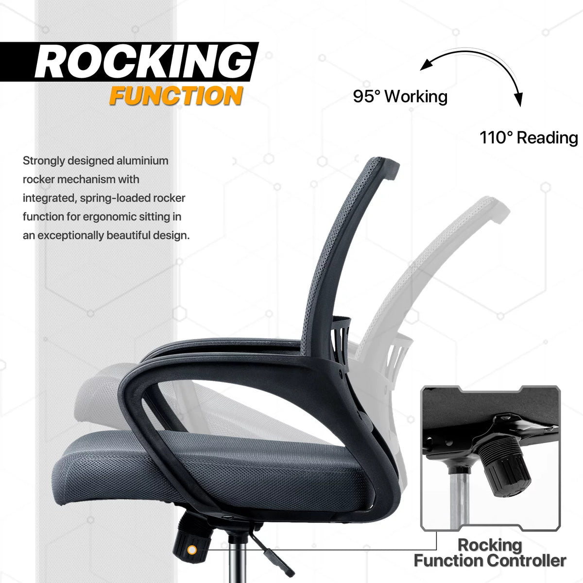 Grey Mesh Ergonomic Office Chair with Lumbar Support T25894