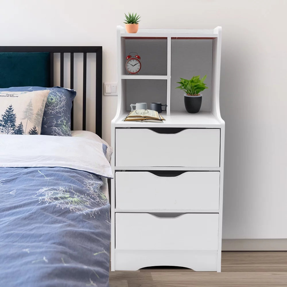 White 3 Drawer Nightstand with Storage Shelf T287
