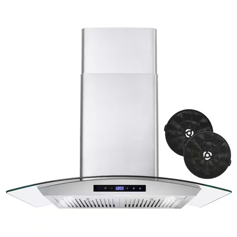 30 in. Stainless Steel Ductless Wall Mount Range Hood with Carbon Filter Kit A136446