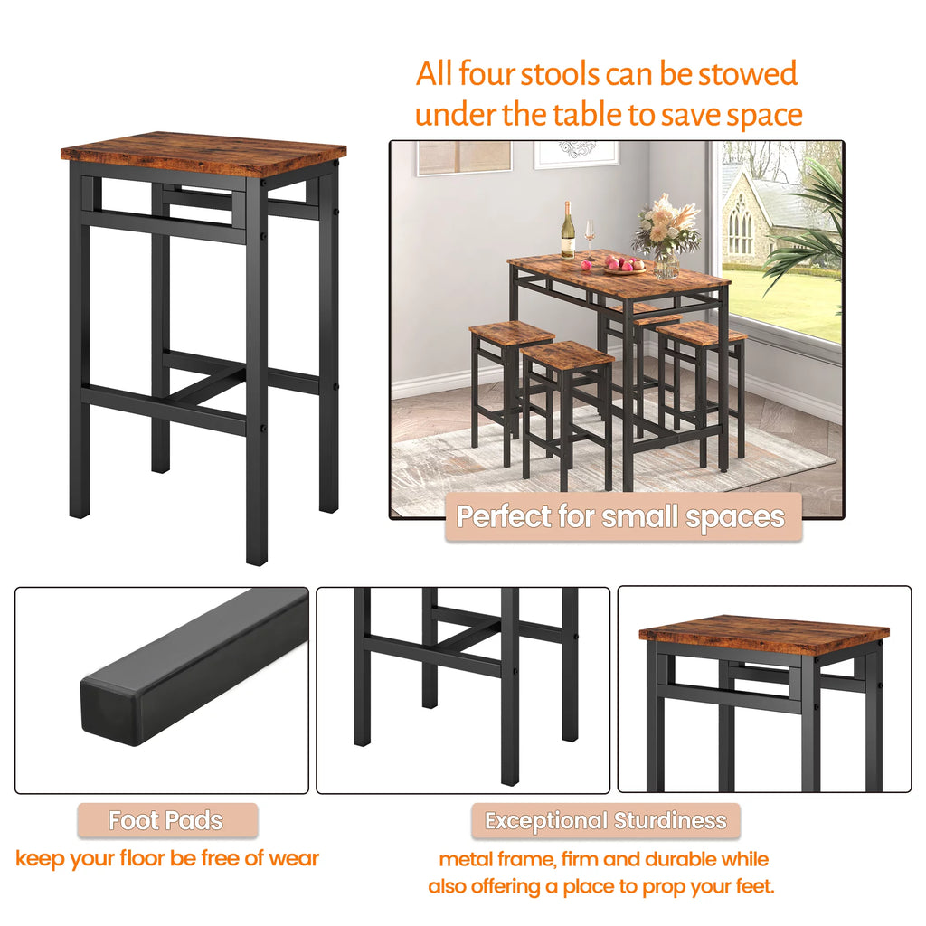 5 Piece Dining Table Set with 4 Stools H382