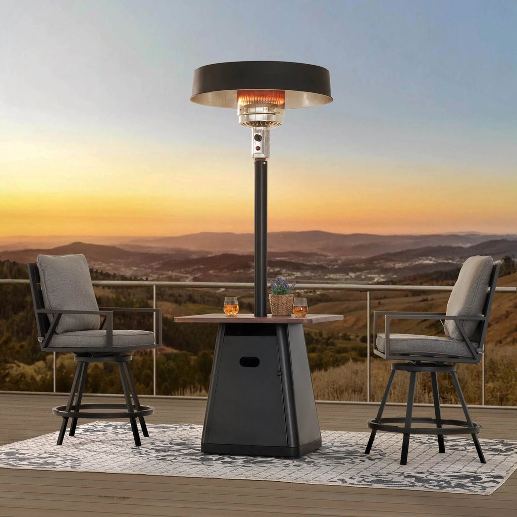 40,000 BTU Matte Black Steel Propane Patio Heater with Table Top B508