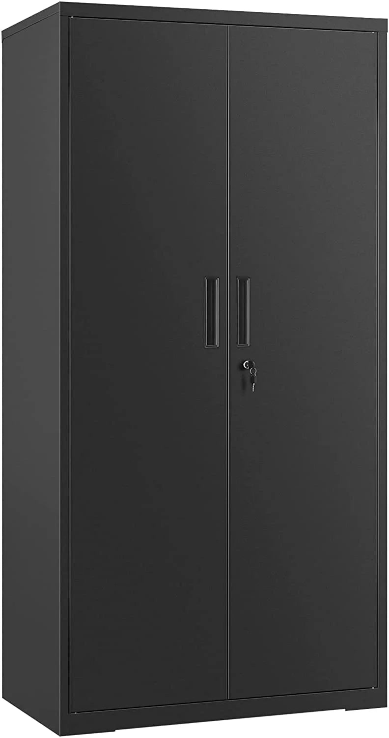 Metal Storage Cabinet with Doors and Shelves Black O468359