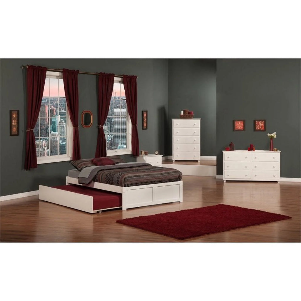 White Wood Queen Platform Panel Bed with Trundle H16246
