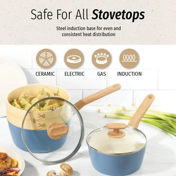Light Blue 10-Piece Ceramic Titanium-infused Cookware Set I7188