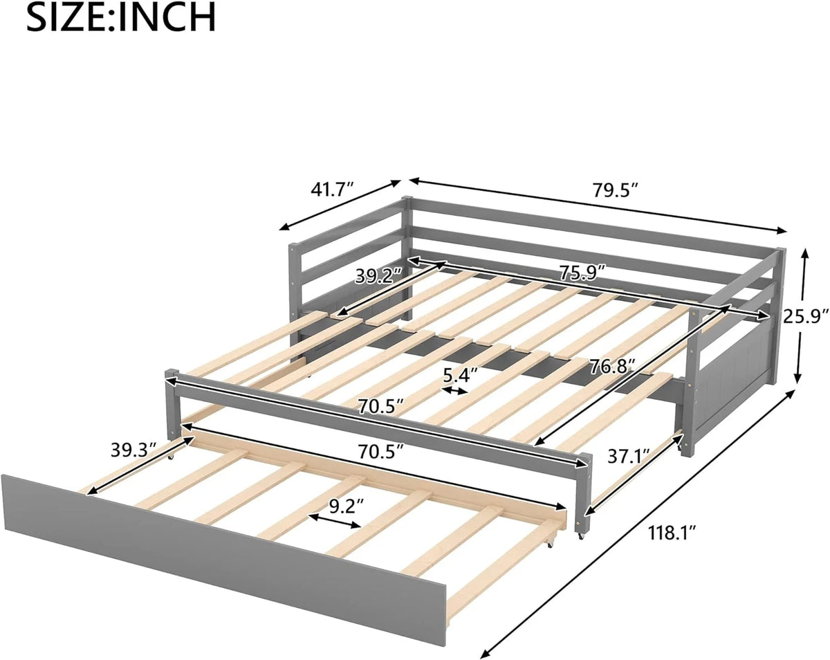 Grey Wood Daybed with Pull Trundle U882532