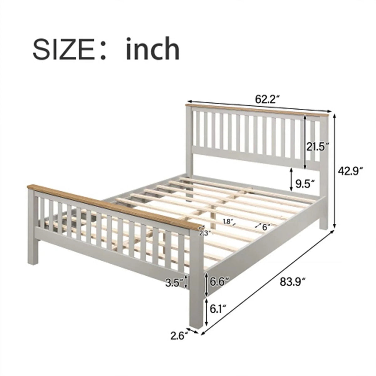 Gray Solid Platform Queen Bed with Oak Top G96741