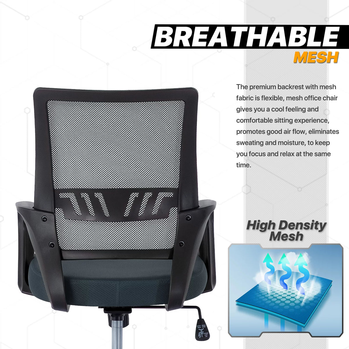 Grey Mesh Ergonomic Office Chair with Lumbar Support T25894