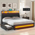 Queen Bed Frame with 4 Drawers and Storage Shelves Black Y222880