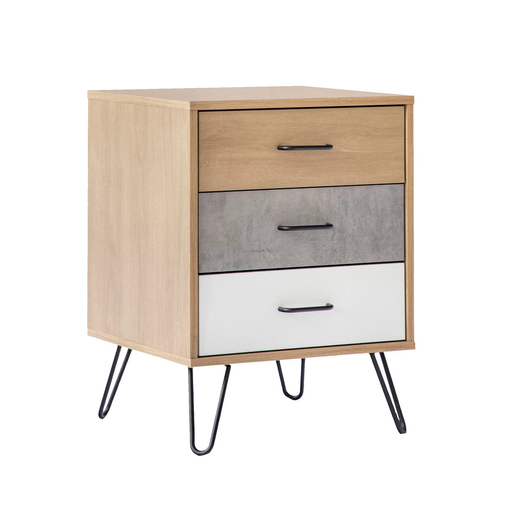 24 Inch 3 Drawer Wood Nightstand with Metal Hairpin Legs G203