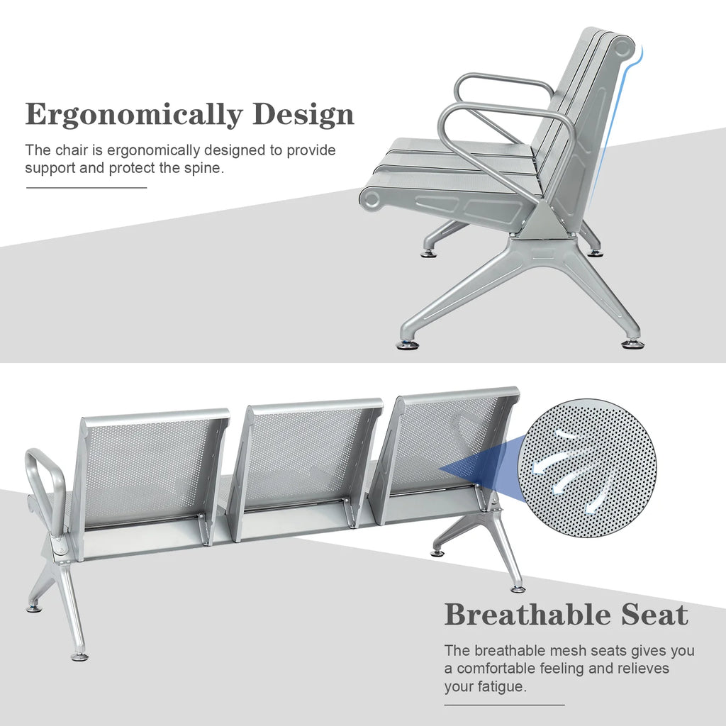 3-Seat Office Guest Waiting Chair Bench with Steel Frame C759