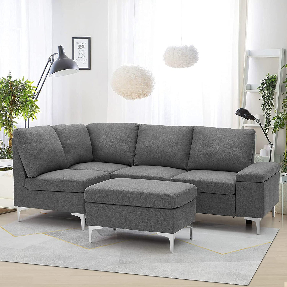 Gray Sectional Sofa with Armrest Storage E382