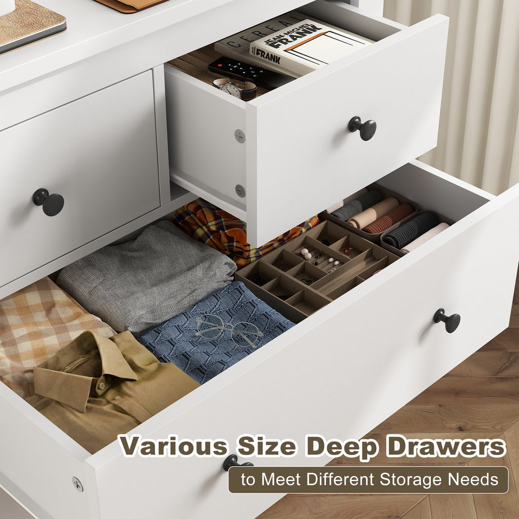 White Wood Dresser with 10 Deep Drawers V367
