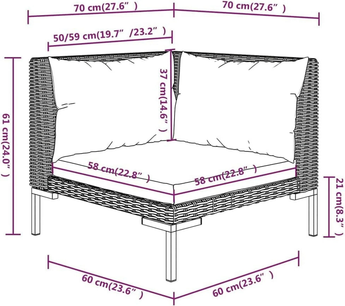 Dark Gray 13 Piece Poly Rattan Patio Sofa Set with Cushions K7928