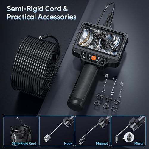 Handheld Borescope 4.3'' HD 1080P Endoscope with 50ft Semi-Rigid Cable I7202