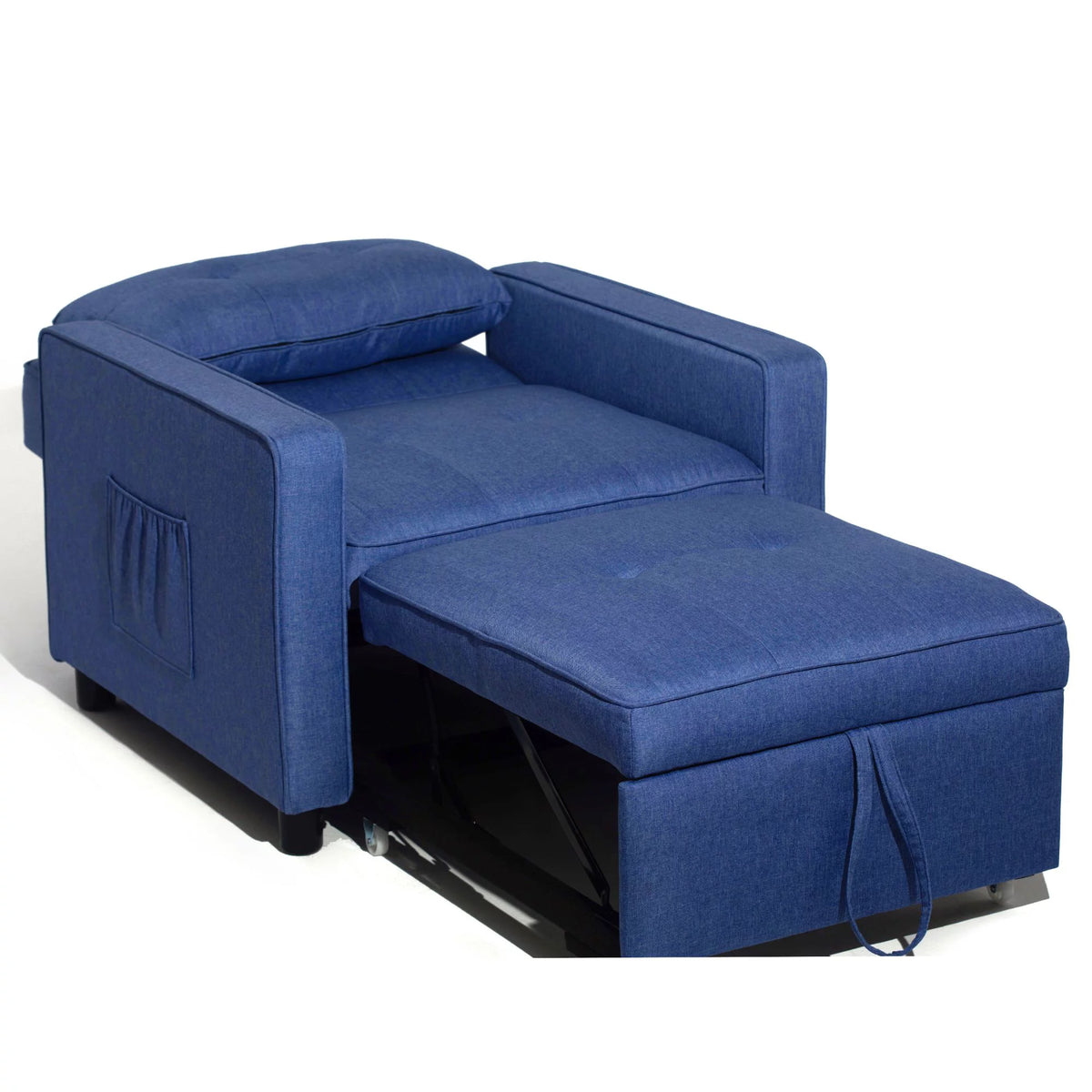 Blue Linen Fabric Convertible Chair Bed E174209