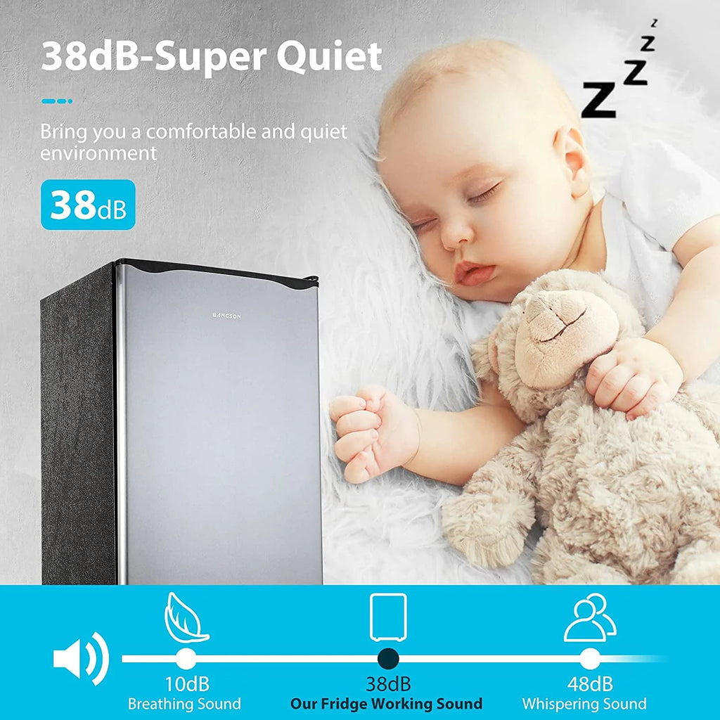 Compact Fridge with Freezer, 3.2 cu.ft., 5 Adjustable Temperatures, Reversible Door, Silver L716