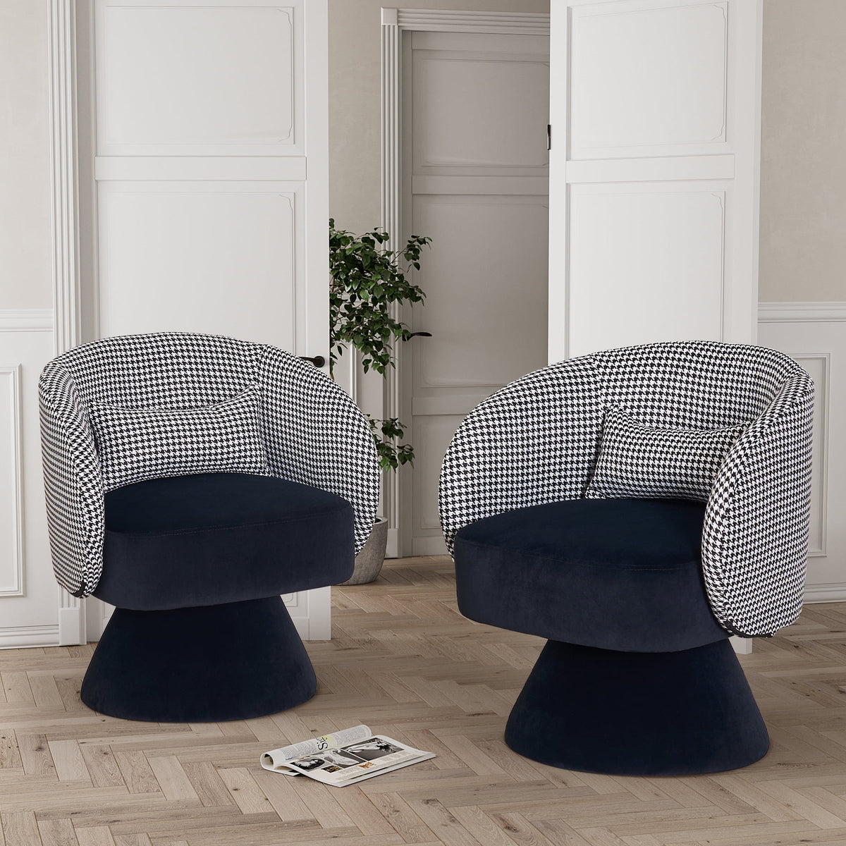 Velvet Swivel Barrel Chair Set of 2 A9262