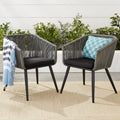 Set of 2 Woven Wicker Patio Dining Chairs 250lb Capacity E85511