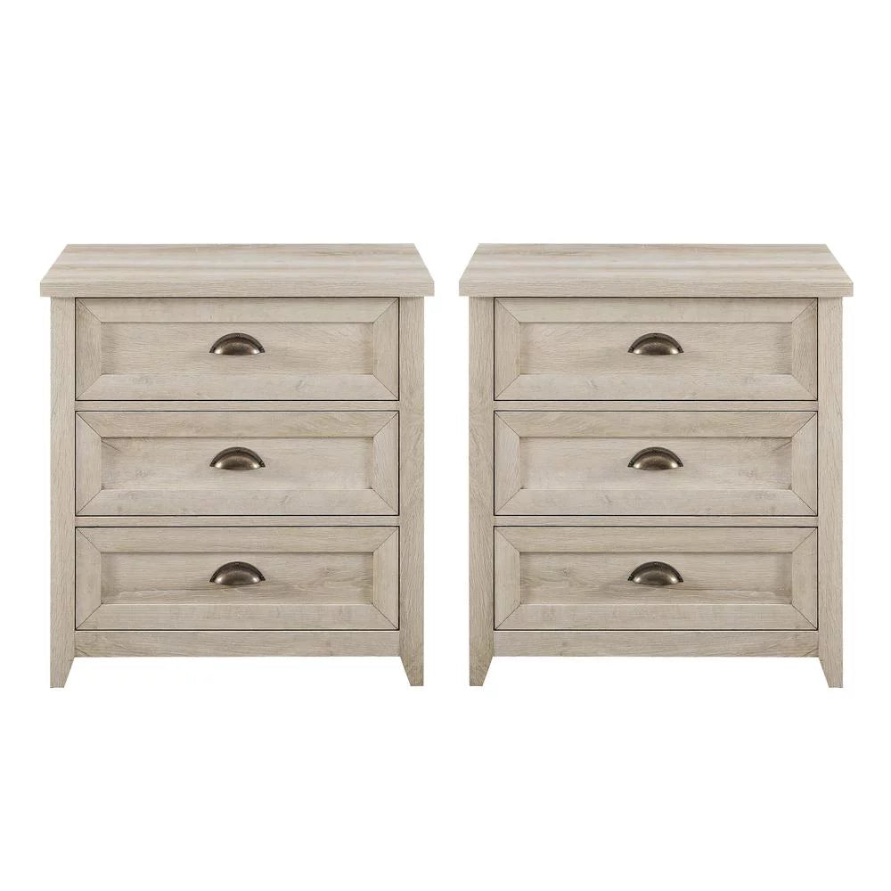 White Oak 3 Drawer Bedroom Nightstand Set B16327