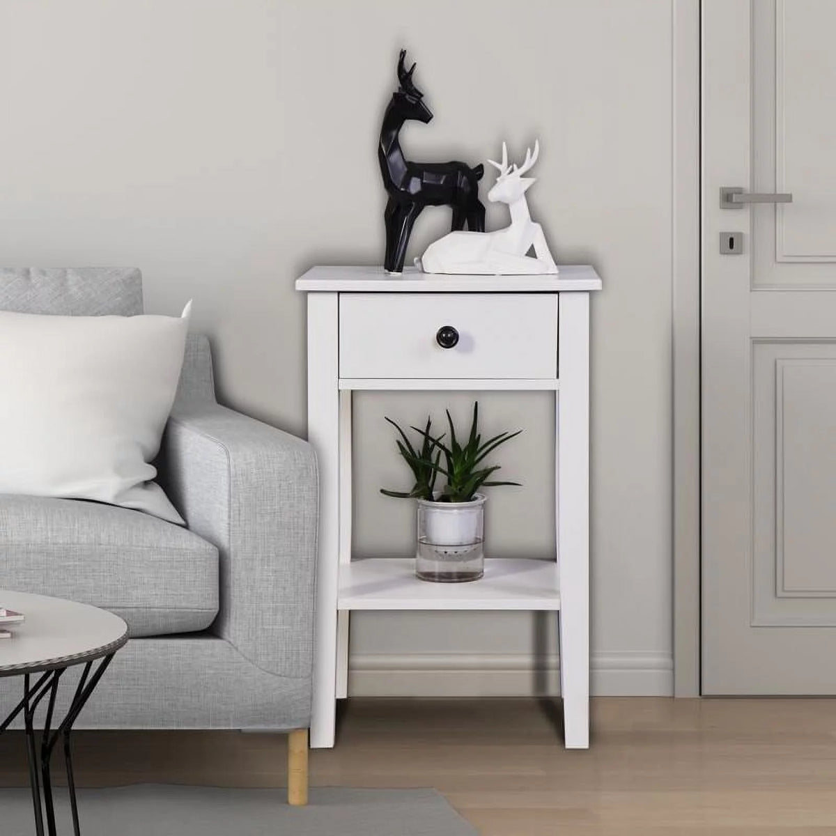 White Floor-standing Storage Table with Drawer I158835