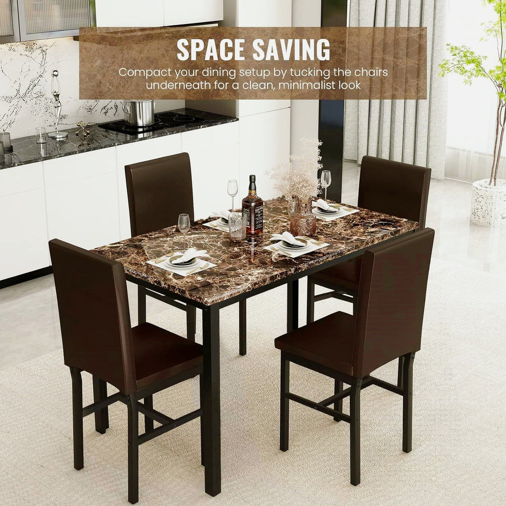 5-Piece Brown Kitchen Table Set with 4 Leather Upholstered Chairs G155424